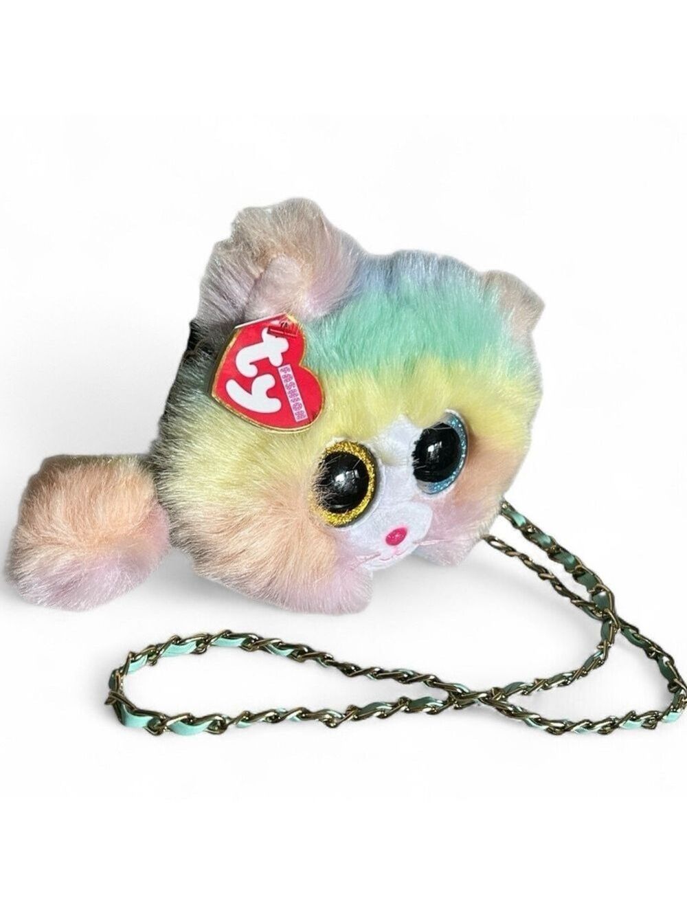 Ty Fashion Heather Cat Mini Purse in Rainbow Faux Fur with Chain Strap - Picture 2 of 7